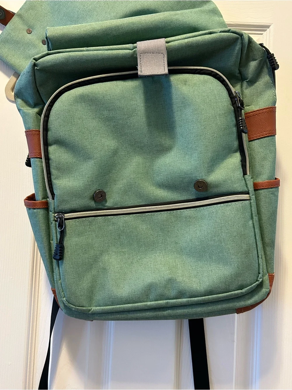 Modoker Sage Green Canvas Backpack with Brown Trim